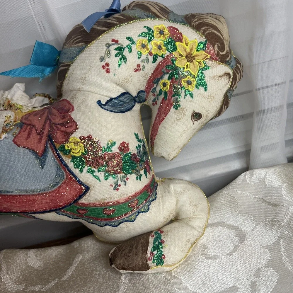 Vintage Handmade  Horse Christmas‎ Stuffed Animal Plush Fabric Pillow